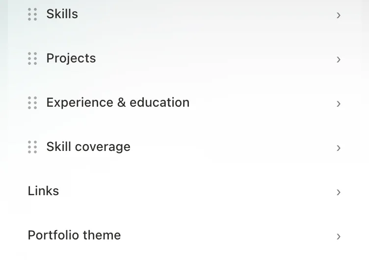Drag a section by its handle to change the order of your page.